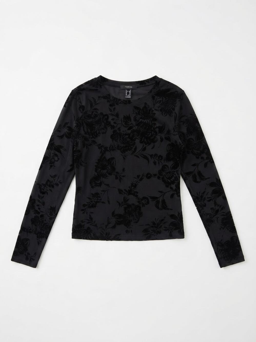 Forever 21 Women M Black Floral Burnout Velvet Long Sleeve Top Gothic Grunge